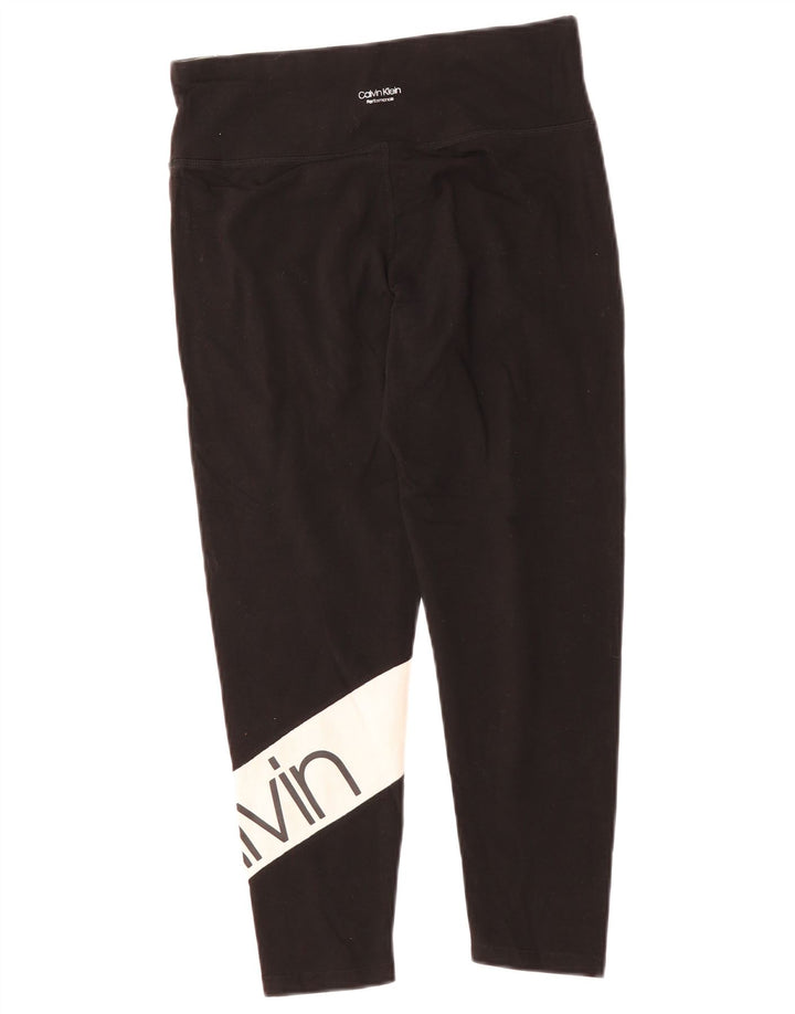 CALVIN KLEIN Leggings Capri con grafica da donna UK 14 Large Black Colourblock