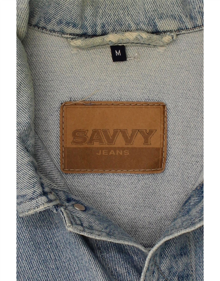 SAVVY Mens Denim Jacket UK 38 Medium Blue Cotton Vintage Savvy and Second-Hand Savvy from Messina Hembry 