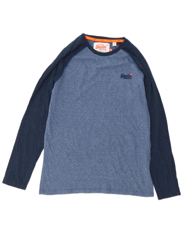 Top da uomo Superdry a maniche lunghe in cotone color block blu medio