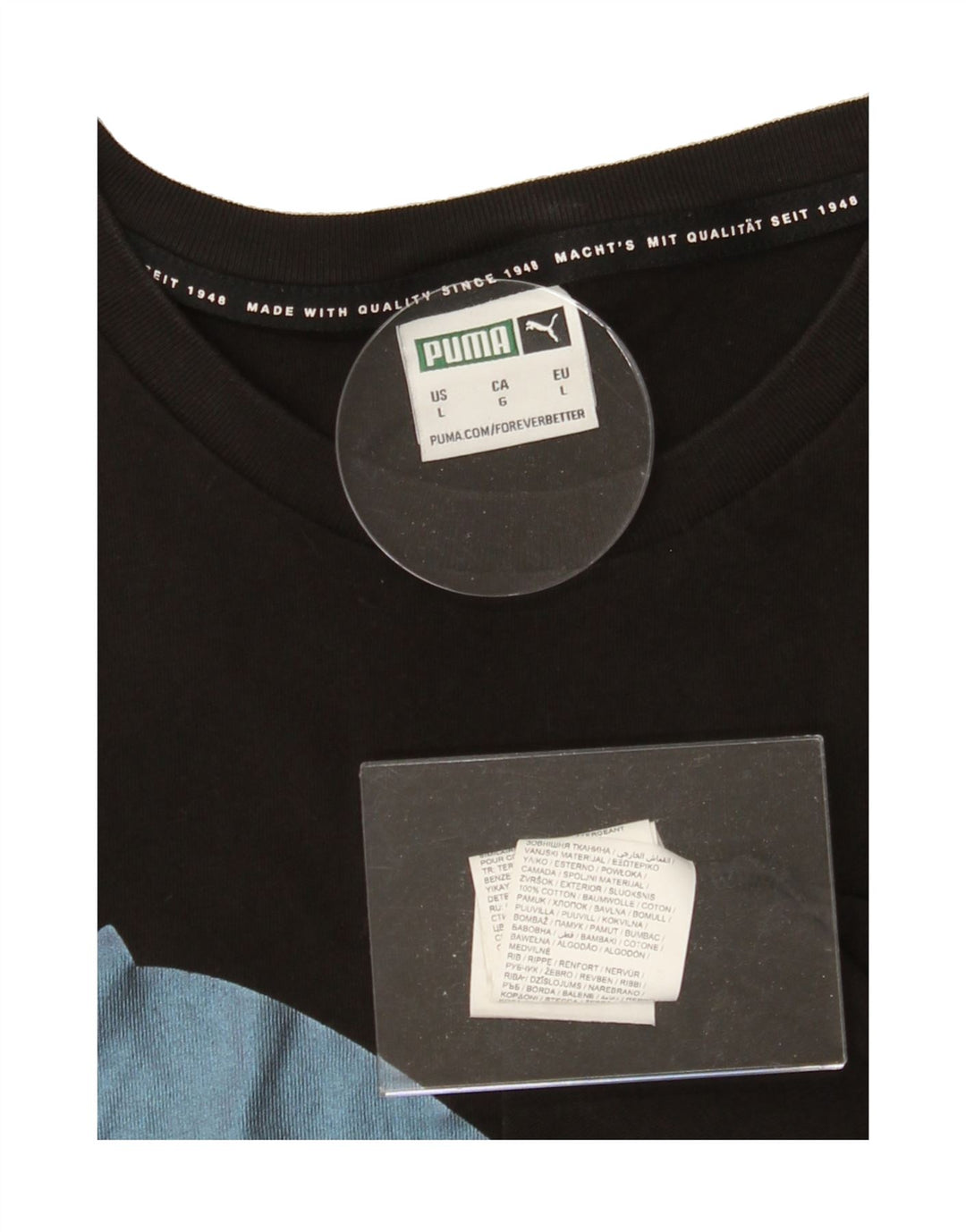 PUMA Mens Graphic T-Shirt Top Large Black Cotton Vintage Puma and Second-Hand Puma from Messina Hembry 