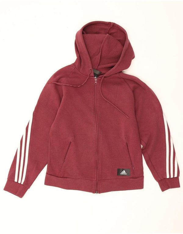 Felpa con cappuccio e zip da donna Adidas UK 4/6 XS Borgogna Cotone