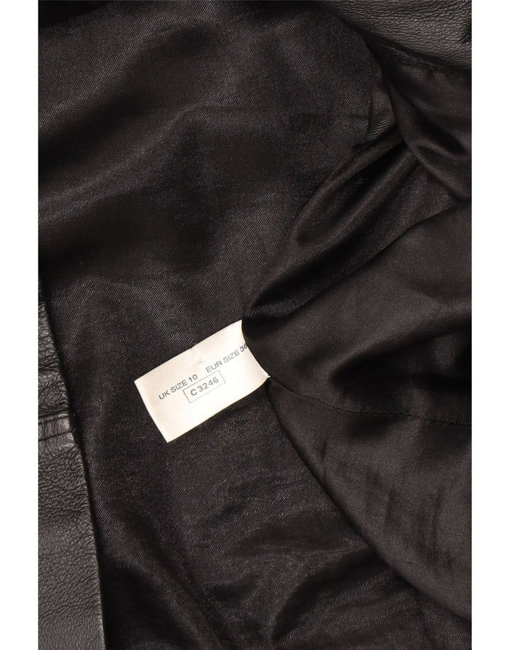 VINTAGE Womens Leather Coat UK 10 Small Black Leather Vintage Vintage and Second-Hand Vintage from Messina Hembry 