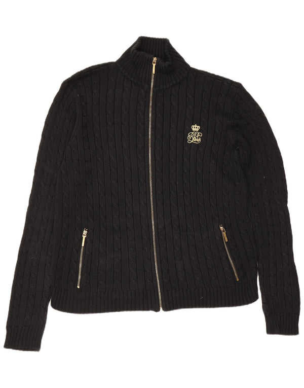 Maglione cardigan da donna Ralph Lauren UK 14 cotone nero medio