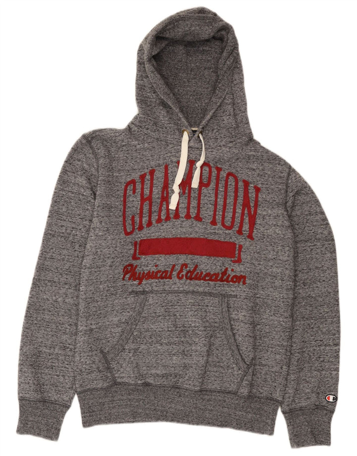 Maglione con cappuccio grafico da uomo Champion in cotone chiazzato grigio medio