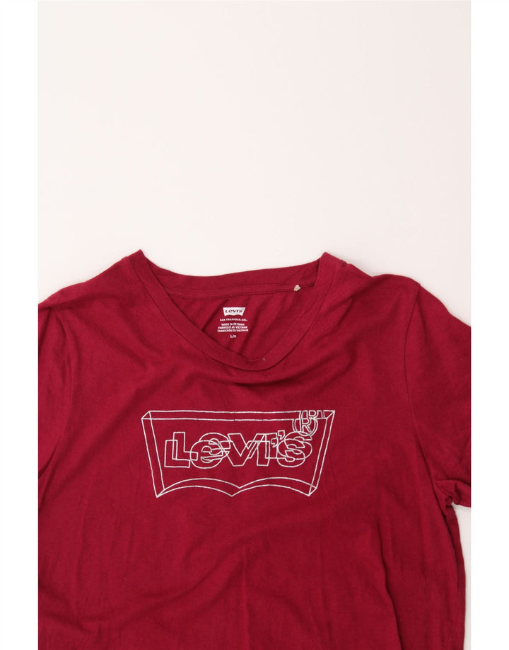 LEVI'S Womens Graphic T-Shirt Top UK 14 Large Red Cotton Vintage Levi's and Second-Hand Levi's from Messina Hembry 