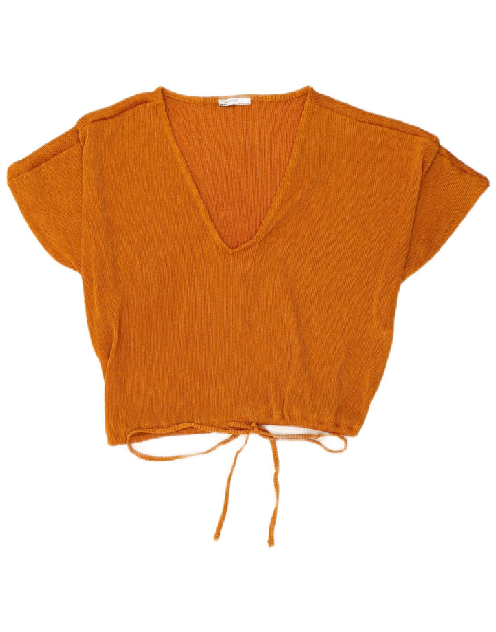 Top corto a maniche corte da donna Zara UK 14 Large arancione poliestere