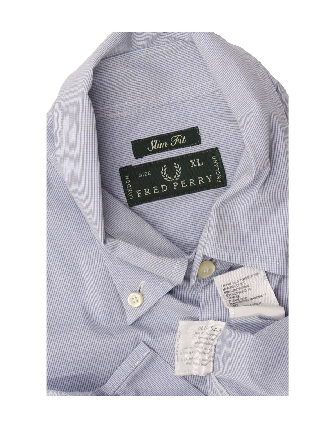 FRED PERRY Mens Slim Fit Shirt XL Blue Check Cotton Vintage Fred Perry and Second-Hand Fred Perry from Messina Hembry 