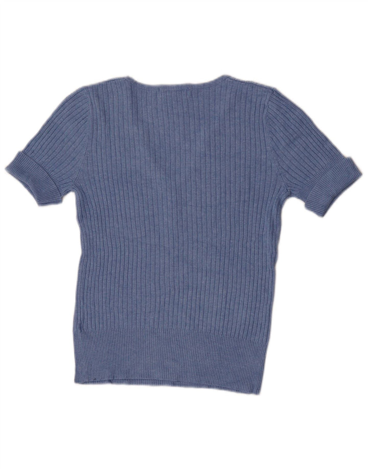 Maglione da donna Marks & Spencer a maniche corte con scollo a V UK 12 Blu medio