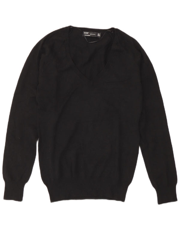 Maglione Zara da donna con scollo a V UK 16 grande cotone nero