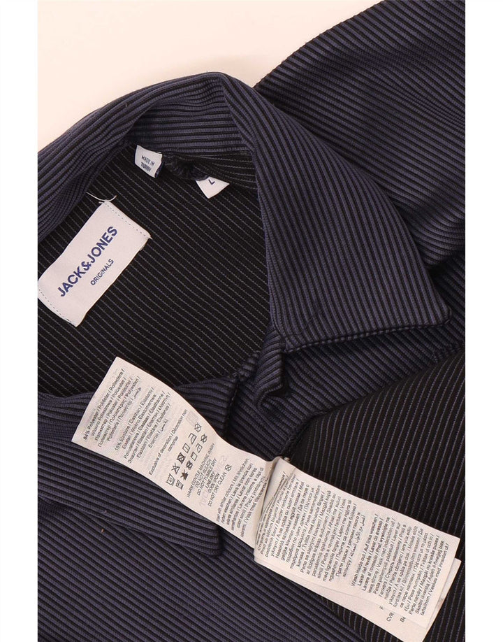 Camicia a maniche corte da uomo Jack & Jones grande in poliestere a righe blu navy
