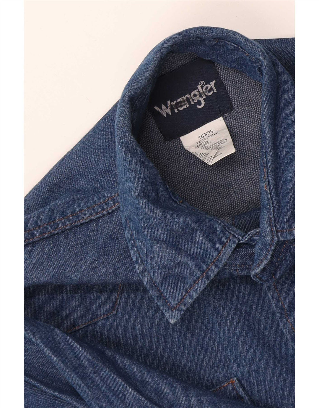 Camicia in denim western da uomo Wrangler taglia 15 cotone blu medio