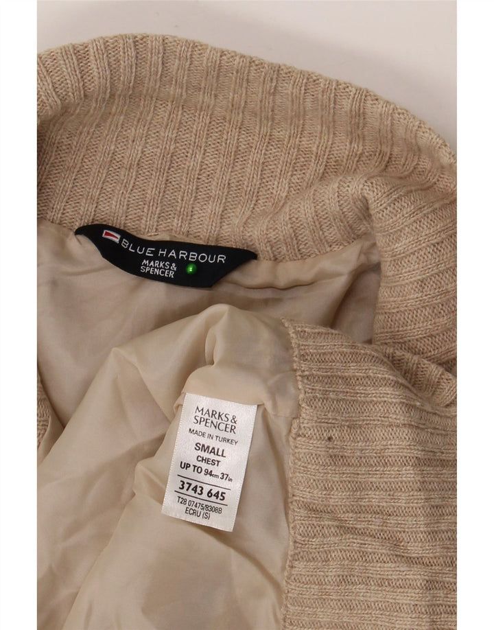Marks & Spencer Maglione da uomo con collo con zip blu Harbour piccolo in lana beige