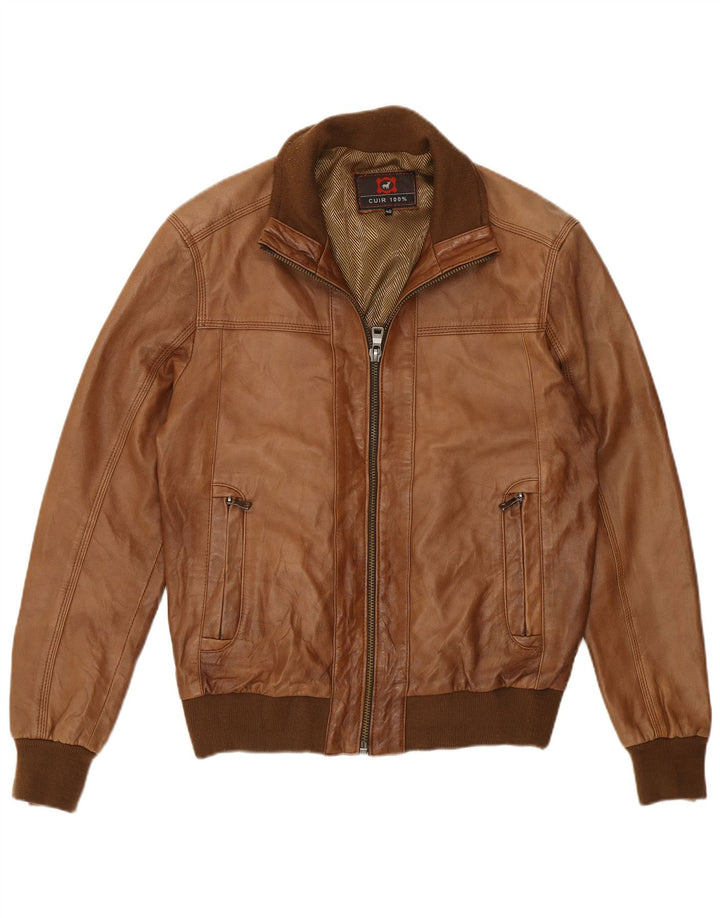 Giacca bomber da uomo vintage in pelle IT 48 in pelle marrone medio