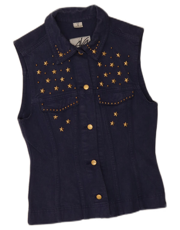 Gilet in denim da donna Avant Garde UK 10 piccolo cotone blu navy