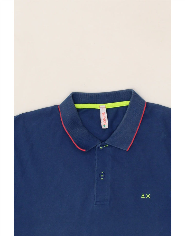 SUN68 Mens Polo Shirt Large Blue Cotton Vintage Sun68 and Second-Hand Sun68 from Messina Hembry 