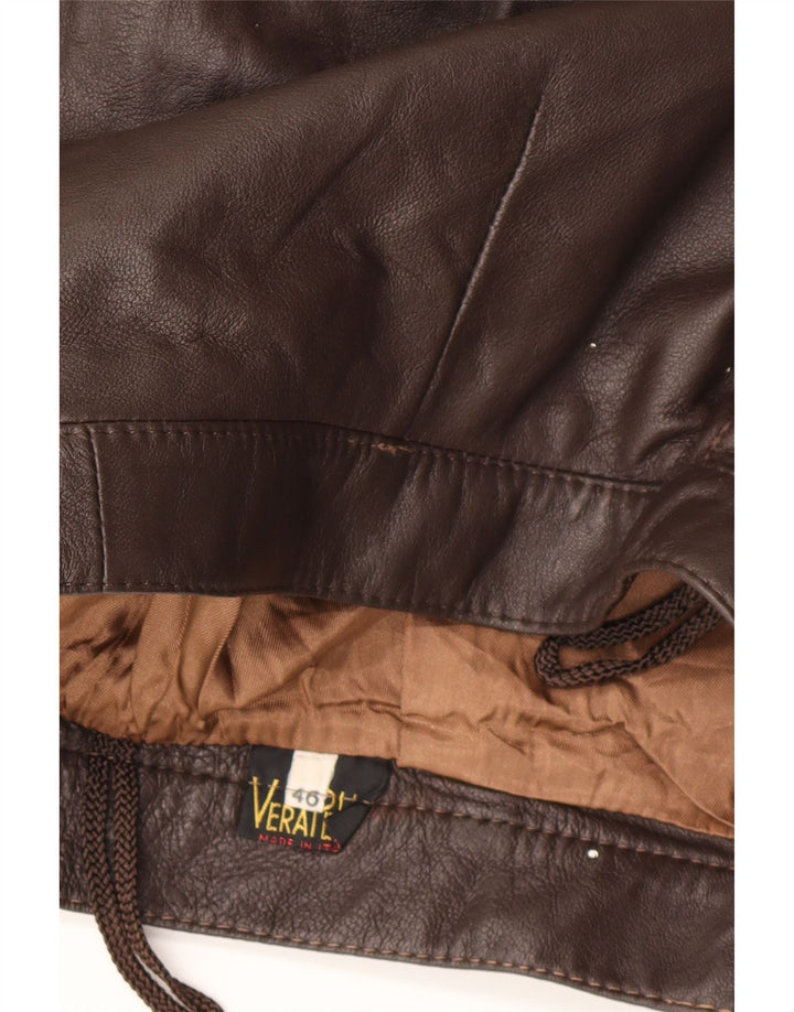 Mini gonna in pelle vintage da donna IT 46 grande W28 in pelle marrone