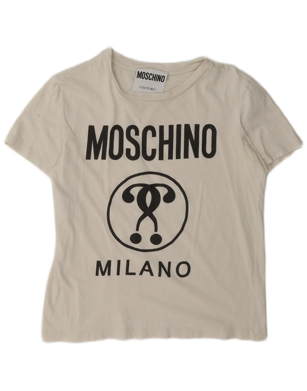 T-shirt grafica Moschino da donna Milano Top UK 14 cotone bianco medio