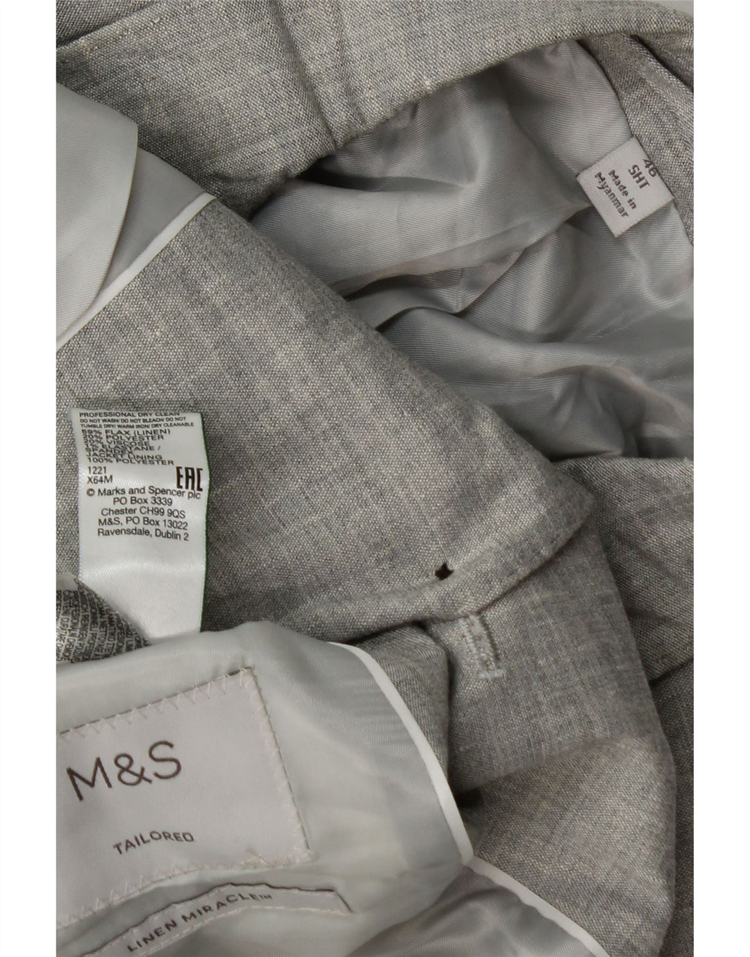 Giacca blazer a 2 bottoni da uomo Marks & Spencer IT 48 Lino grigio medio