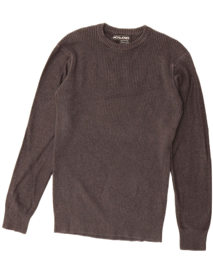 JACK & JONES Maglione da uomo girocollo con grafica grande in cotone grigio