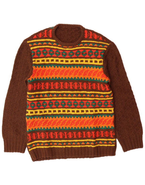 Maglione maglione girocollo da uomo VINTAGE marrone medio Fair Isle