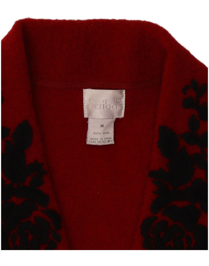 Giacca blazer da donna a 1 bottone VINTAGE UK 14 lana floreale rossa media