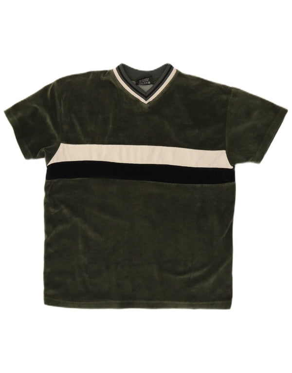 T-shirt VINTAGE per ragazzi 12-13 anni in cotone color block verde medio