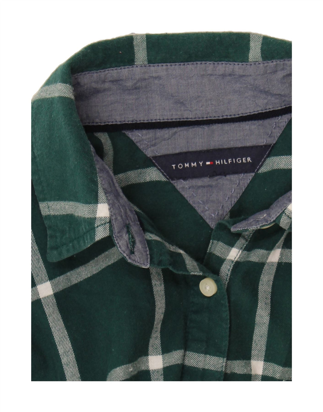 TOMMY HILFIGER Womens Pullover Shirt UK 14 Medium Green Check Cotton Vintage Tommy Hilfiger and Second-Hand Tommy Hilfiger from Messina Hembry 