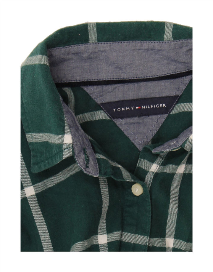 TOMMY HILFIGER Womens Pullover Shirt UK 14 Medium Green Check Cotton Vintage Tommy Hilfiger and Second-Hand Tommy Hilfiger from Messina Hembry 