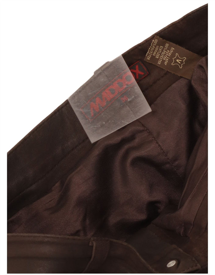 Pantaloni in pelle da uomo Maddox W36 L28 in pelle marrone
