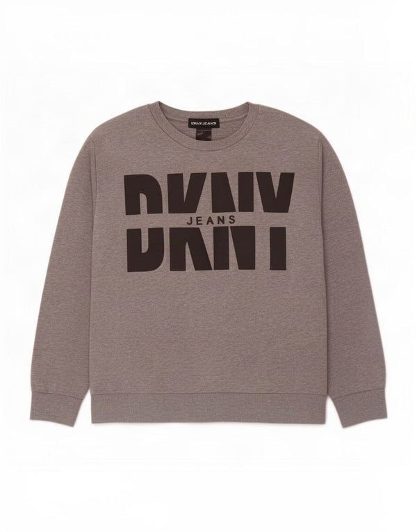 Felpa grafica da donna Dkny Jumper UK 14 Cotone grigio medio