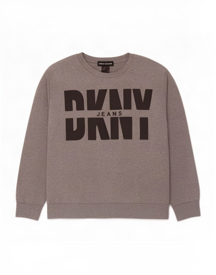 Felpa grafica da donna Dkny Jumper UK 14 Cotone grigio medio