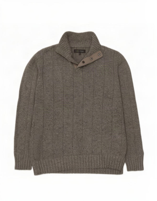 Maglione da uomo Marks & Spencer con bottoni e collo in viscosa grigio medio