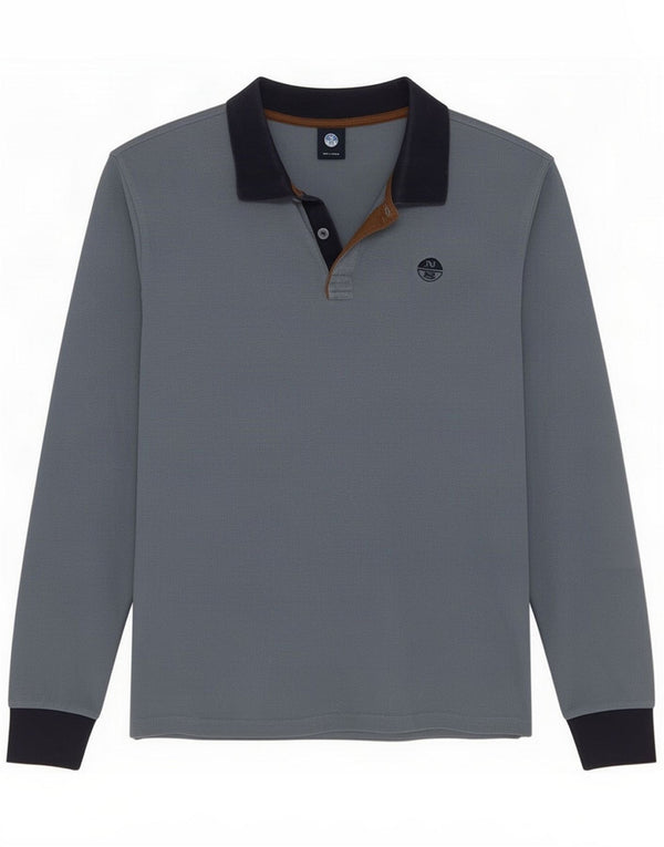 Polo a maniche lunghe da uomo North Sails Large in cotone color block grigio