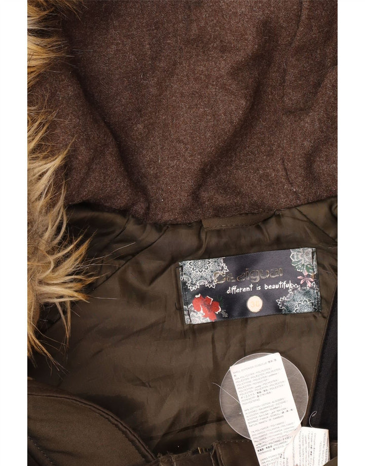 Desigual Parka da donna con grafica con cappuccio EU 38 medio cotone kaki