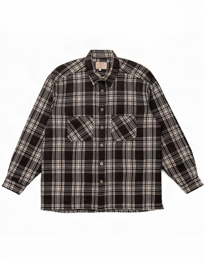 Camicia da uomo vintage in flanella Camicia in poliestere scozzese medio nero