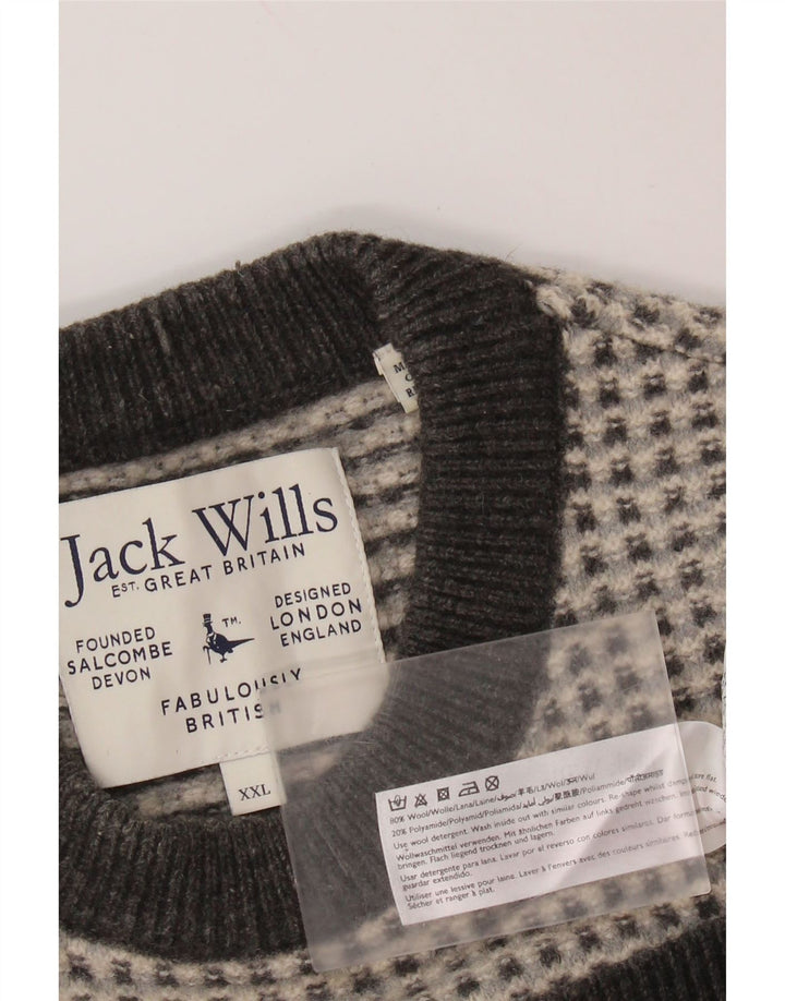 JACK WILLS Maglione maglione girocollo da donna UK 20 2XL Lana a quadri grigia