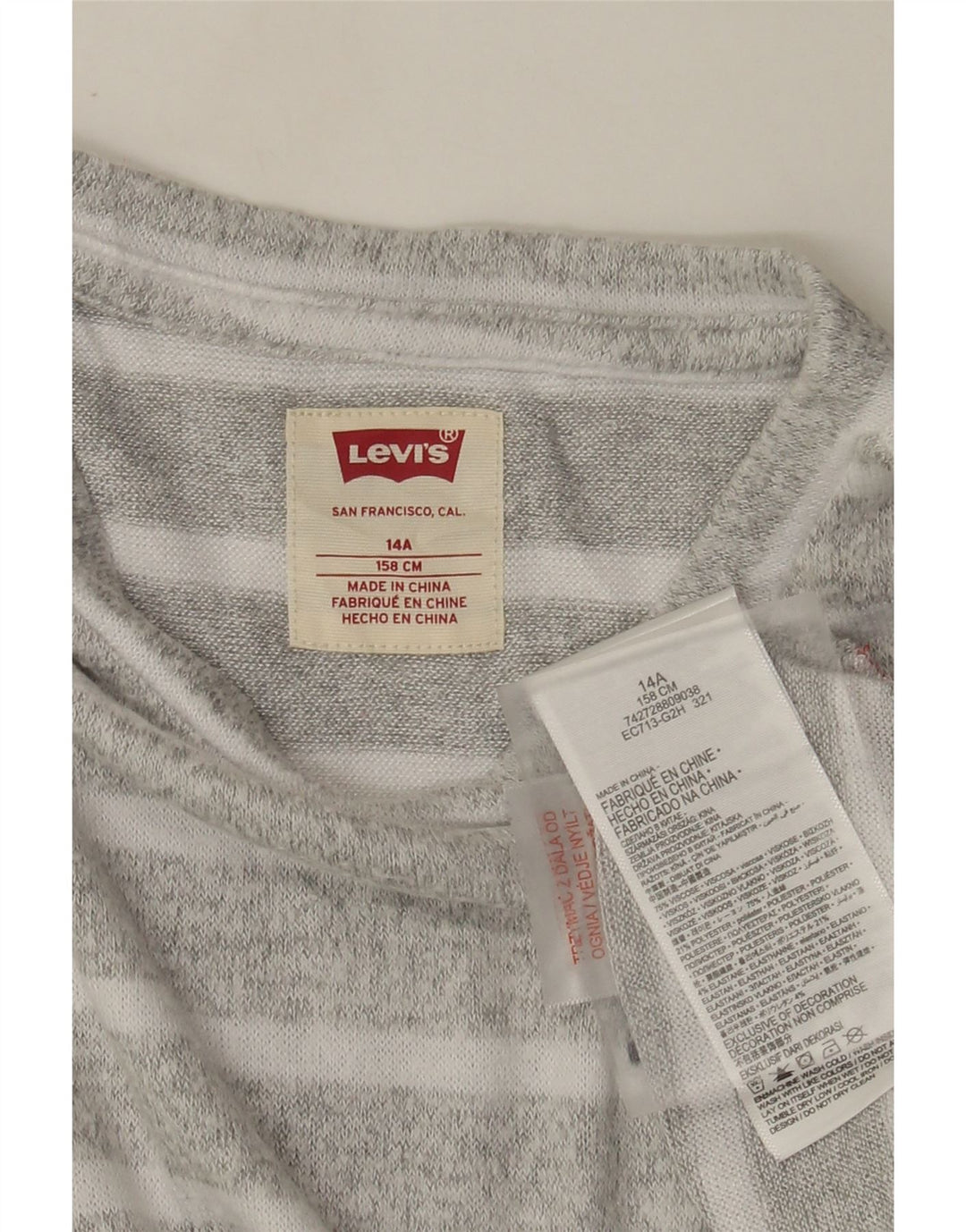 Felpa Maglia Bambina Levi's 13-14 Anni Viscosa Rigata Grigia