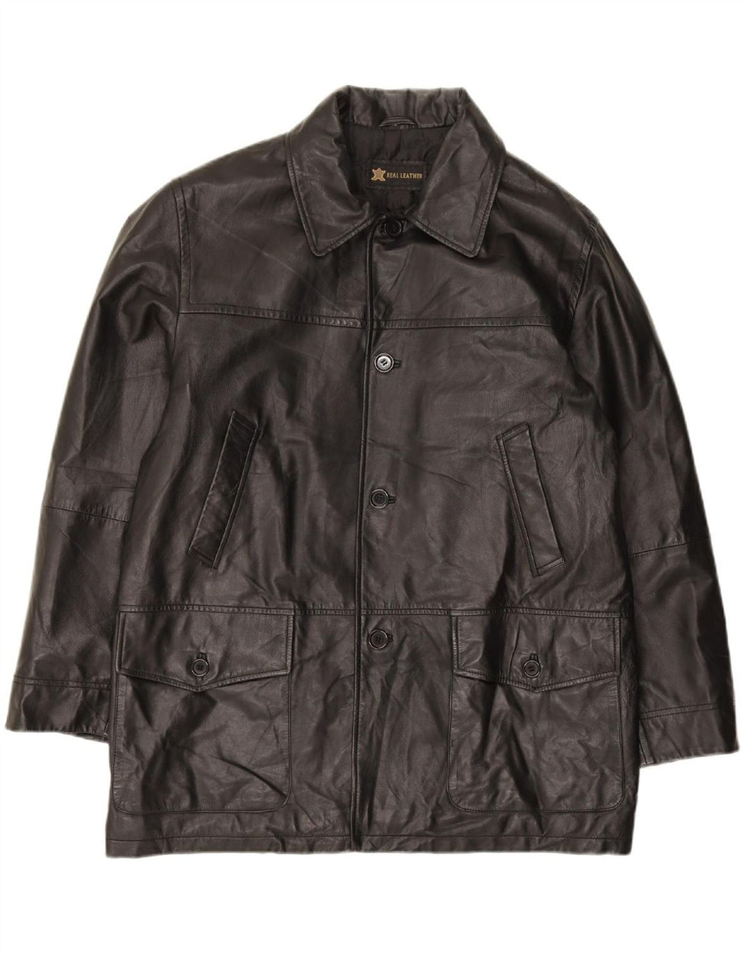 VINTAGE Mens Leather Jacket UK 46 3XL Black Leather
