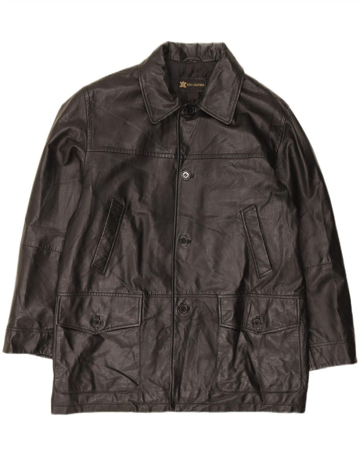 VINTAGE Mens Leather Jacket UK 46 3XL Black Leather