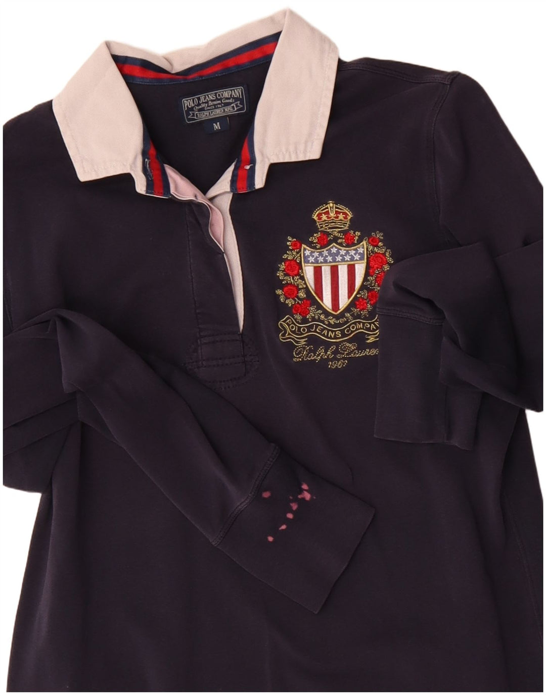 POLO RALPH LAUREN Polo da donna a maniche lunghe UK 12 Medio Blu Navy