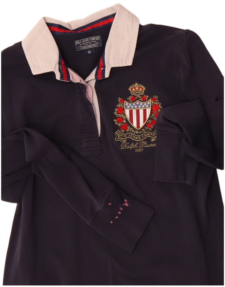 POLO RALPH LAUREN Polo da donna a maniche lunghe UK 12 Medio Blu Navy