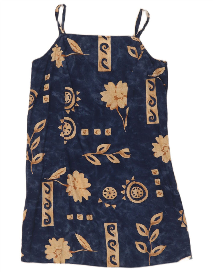 Prendisole vintage da donna UK 10 piccolo floreale blu navy