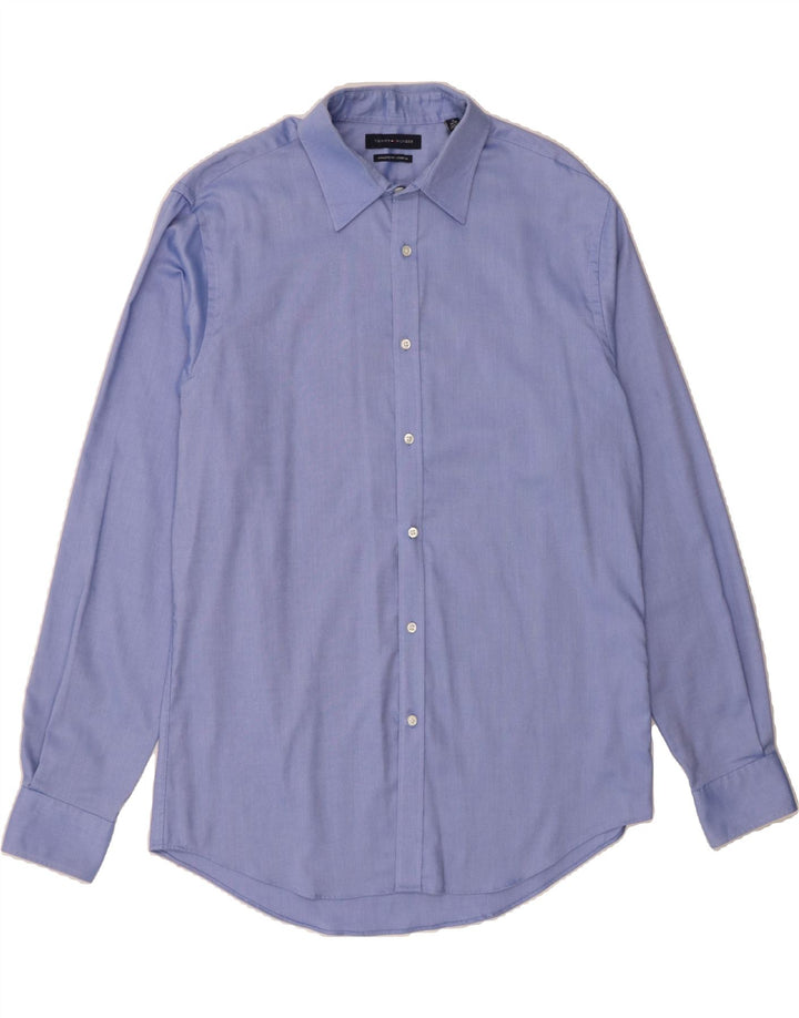 TOMMY HILFIGER Mens Athletic Fit  Shirt Size 16 Large Blue Cotton Vintage Tommy Hilfiger and Second-Hand Tommy Hilfiger from Messina Hembry 