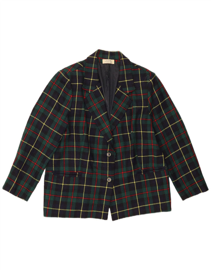 Giacca blazer vintage da donna a 2 bottoni UK 16 grande motivo a quadri verdi