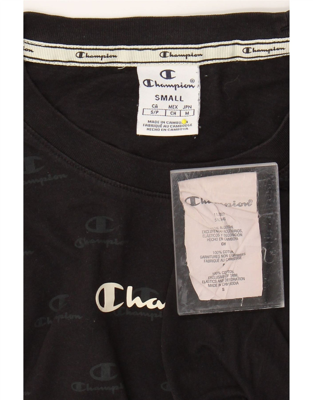 CHAMPION T-shirt grafica oversize da donna Top UK 10 Small Cotone nero