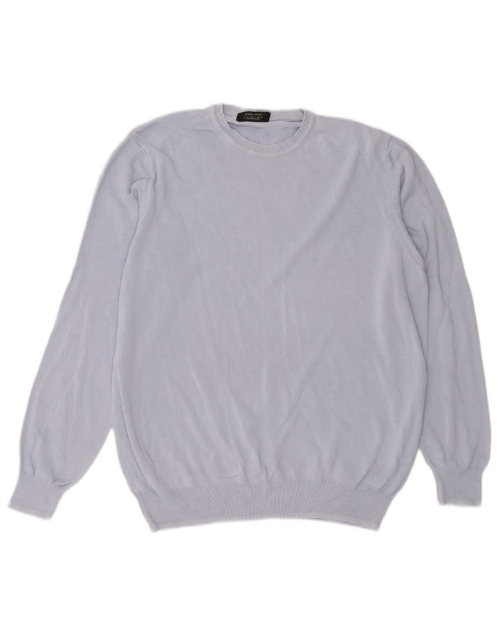 Maglione maglione girocollo da uomo Zara grande in cotone blu