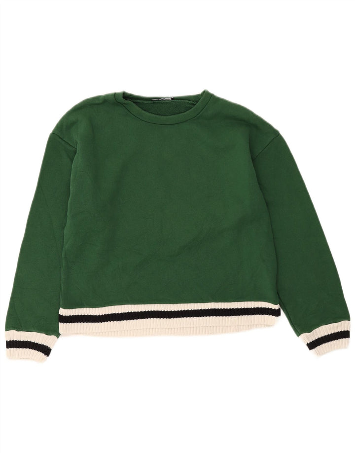 Felpa oversize da donna Zara, maglione UK 10, piccolo cotone a righe verdi