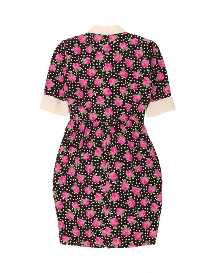 Abito aderente vintage da donna IT 46 Grande poliestere floreale nero