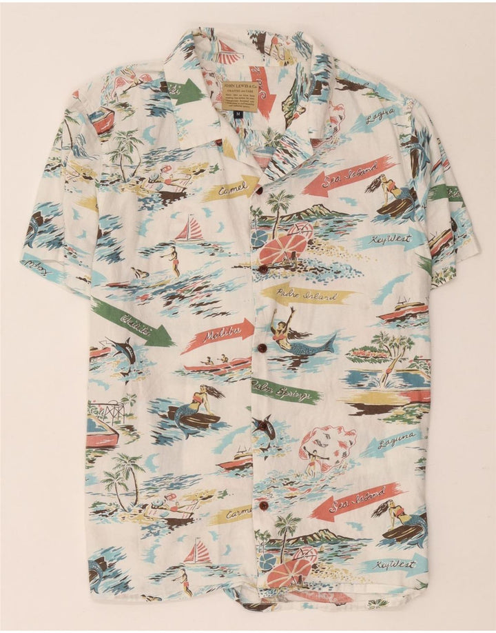 Camicia a maniche corte da uomo con motivo astratto John Lewis, hawaiana bianca media
