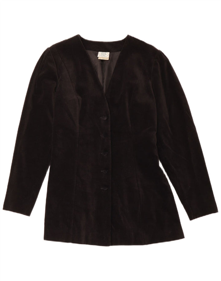 Giacca blazer in velluto a 5 bottoni da donna Laura Ashley UK 10 piccola in cotone nero